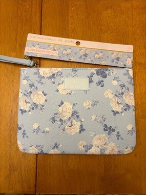 LoveShackFancy Light Blue Floral Wristlet Accessory Pouch